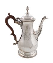 A George III silver coffee pot, by John King, London 1771, baluster form, dome hinged cover with a