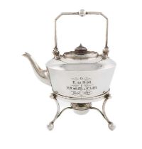A Victorian silver kettle on stand, by Martin, Hall & Co, London 1883 and 1882, tapering circular