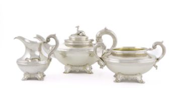 λ A matched William IV and Victorian silver three-piece tea set by John James Keith, London 1836 and