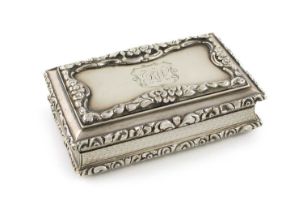 A Victorian silver snuff box, by Nathaniel Mills, Birmingham 1841, rectangular form, chased scroll