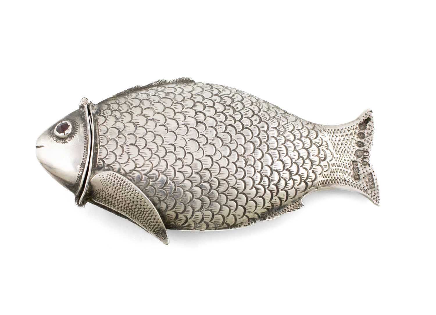 A late-19th century continental silver novelty fish vesta, stamped 930, importers marks of B H