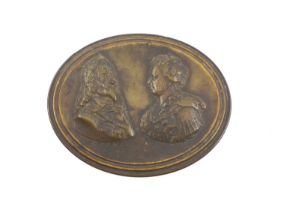A Queen Anne pressed horn snuff box, unmarked, possibly by John Obrisset circa 1705-10, oval form,