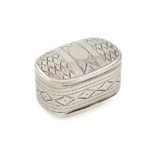 A George III silver nutmeg grater, by Joseph Taylor, Birmingham 1817, oblong form, engraved