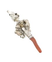 λ A George II silver baby's rattle, whistle and teether, by Sandilands Drinkwater, London circa