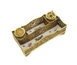A late-18th/early-19th century silver-gilt filigree and enamel inkstand, unmarked, circa 1800,