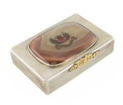 A George IV silver and agate snuff box, by John Linnit, London 1827, rectangular form, engine-turned