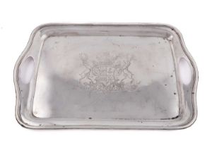 A Victorian silver two-handled tray, by John Hunt & Robert Roskell, London 1879, plain rectangular