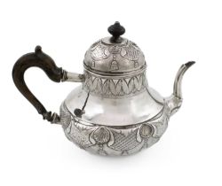 An 18th century Dutch silver teapot, probably by Andries Van der Steen, Haalem 1732, pear form,
