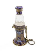A Victorian silver-gilt and enamel scent bottle, posy holder, and vinaigrette, by Henry William Dee,
