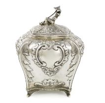 A Victorian silver Chinoiserie tea caddy, by Charles Gordon, London 1839, shaped rectangular form,