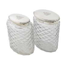 A cased pair of George III silver-mounted glass tea caddies, possibly by John Huston, London circa