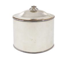 A George III old Sheffield plated tea caddy, unmarked, circa 1780, plain oval form, domed hinged