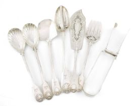 A collection of Victorian silver Thread, Fiddle & Shell serving pieces, various dates and makers