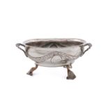 A continental silver two-handled bowl, possibly Swedish, oval form, feather swags, one vacant