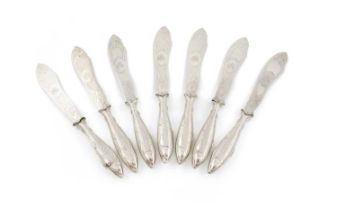 A matched set of seven Victorian silver fish knives, Martin, Hall & Co, Sheffield 1867,1868, 1869,