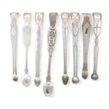A collection of eight pairs of George III-Victorian Irish silver sugar tongs, Dublin, various