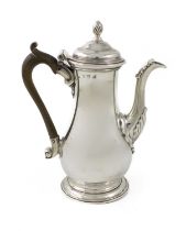 A small George III silver coffee pot, by Daniel Smith & Robert Sharpe, London 1765, plain baluster