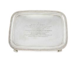 A George III silver presentation salver, by William Eaton, London 1816, rectangular form,