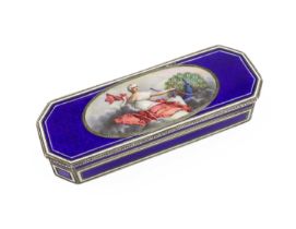 A 19th century continental silver and enamel box, unmarked, rectangular form with canted corners,