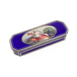 A 19th century continental silver and enamel box, unmarked, rectangular form with canted corners,