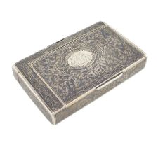 A late-19th century Russian silver and niello cigarette case, by Ivan Saltykov, Moscow 1892,