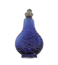 A late-17th/early-18th century blue glass scent bottle, attributed to Bernard Perrot at Orleans,