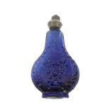 A late-17th/early-18th century blue glass scent bottle, attributed to Bernard Perrot at Orleans,