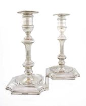 A pair of large electroplated candlesticks, by James Pinder & Co., Sheffield circa 1900, knopped