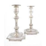 A pair of large electroplated candlesticks, by James Pinder & Co., Sheffield circa 1900, knopped