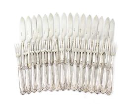 A matched set of sixteen silver fruit knives and forks, by Elkington & Co, Birmingham 1927 and 1935,