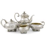 λ A George IV silver four piece silver tea and coffee set, by William Traies, London 1824,