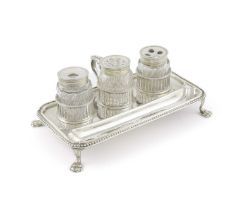 A George III silver inkstand, possibly by Burrage Davenport, London 1775, rectangular form, beaded