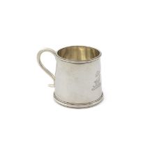 An early-19th century silver miniature mug, unmarked, circa 1800, tapering circular form, scroll