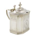 A George III silver mustard pot, by Edward Capper, London 1798, rectangular form, canted corners,