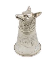 A German silver fox head stirrup cup, by Nereshimer of Hanau, importer marks of Berthold Hermann