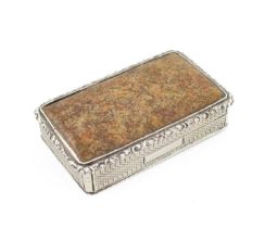 A William IV silver and agate snuff box, by Edward Smith, Birmingham 1835, rectangular form, a