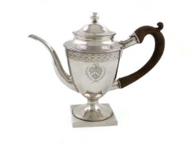 A George III silver argyle, by John Schofield, London 1783, vase form, bright-cut decoration,