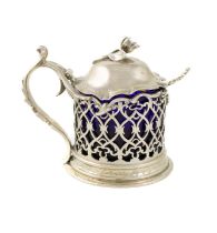 A Victorian silver mustard pot, by Charles Fox II, London 1837, circular form, pierced scroll