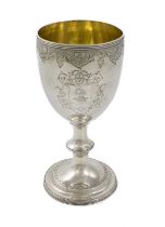 A George III silver goblet, by Charles Aldridge, London 1791, circular bowl, engraved vine