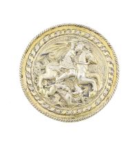 A 18th century continental silver-gilt box, unmarked, circular form, rope twist borders, the pull-