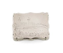 A Victorian silver engraved 'castle-top' vinaigrette, Osborne House, by Nathaniel Mills,