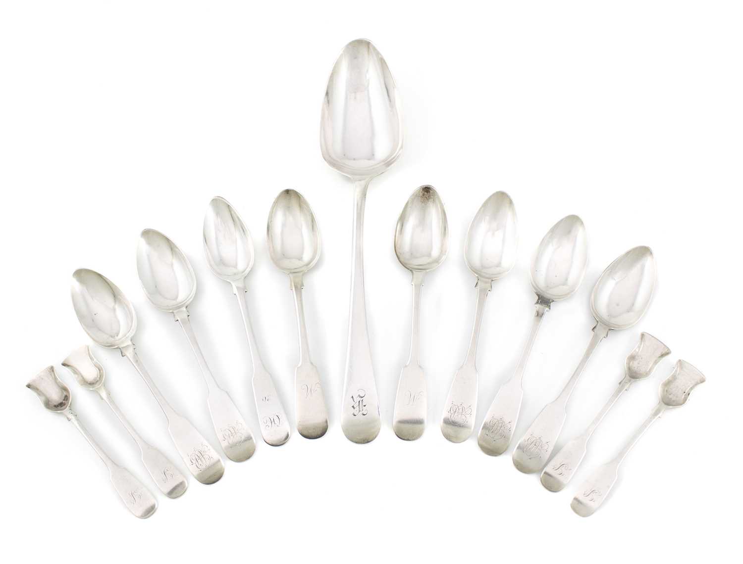 A collection of silver flatware, comprising: a 19th century Canadian silver tablespoon, by Michael