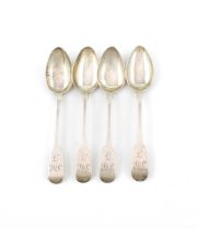 Four early-19th century silver Cape Fiddle pattern teaspoons, no maker's mark, possibly by