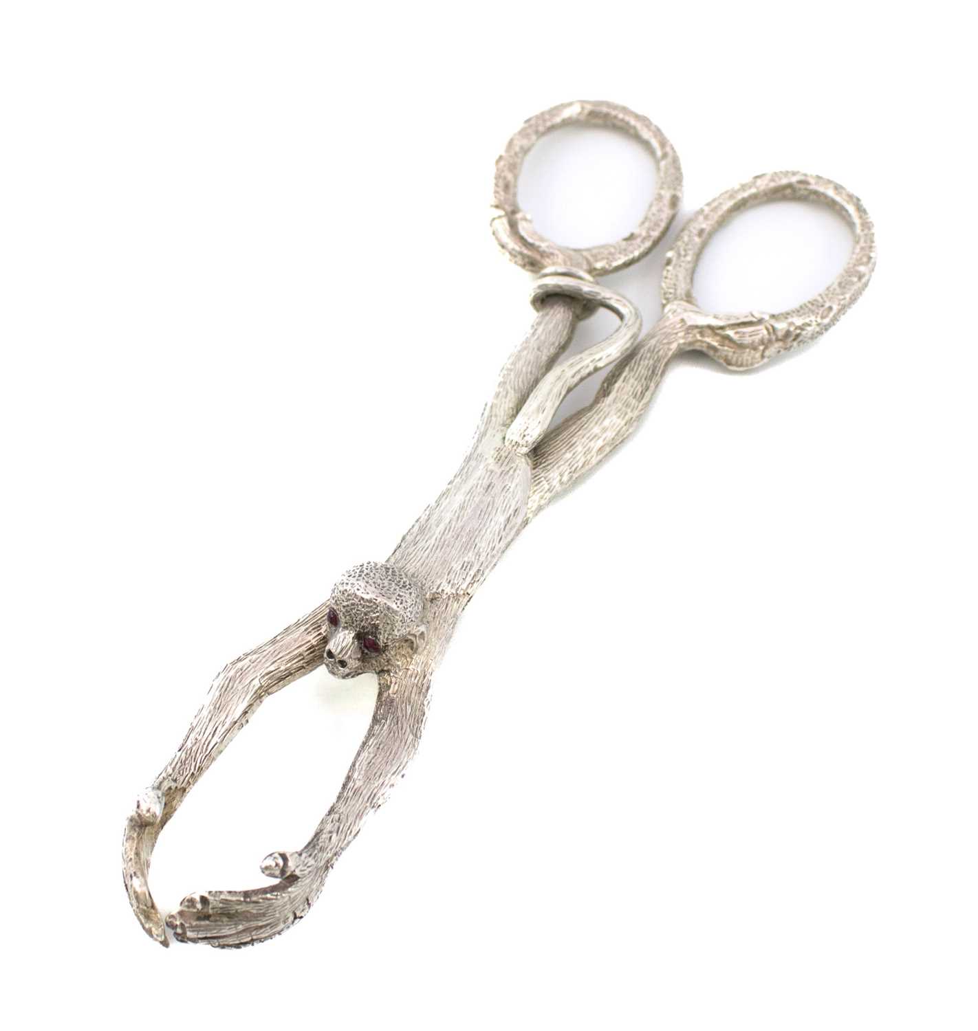 A pair of Edwardian novelty silver monkey sugar tongs, by Charles Fox & Co Ltd, London 1901,