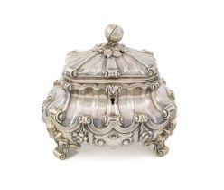 A 19th century continental silver tea caddy, marked to the underside of the base, with a possible