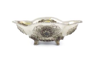 A continental metalware and gem set bowl, unmarked, possibly late-19th century, shaped oval form,