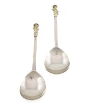 A pair of James I silver Apostle spoons, The Master and St. Peter, by Martin Hewett, London 1614,