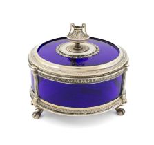 An Austro-Hungarian silver-mounted blue glass and enamel pot and cover, by George Adam Schied,