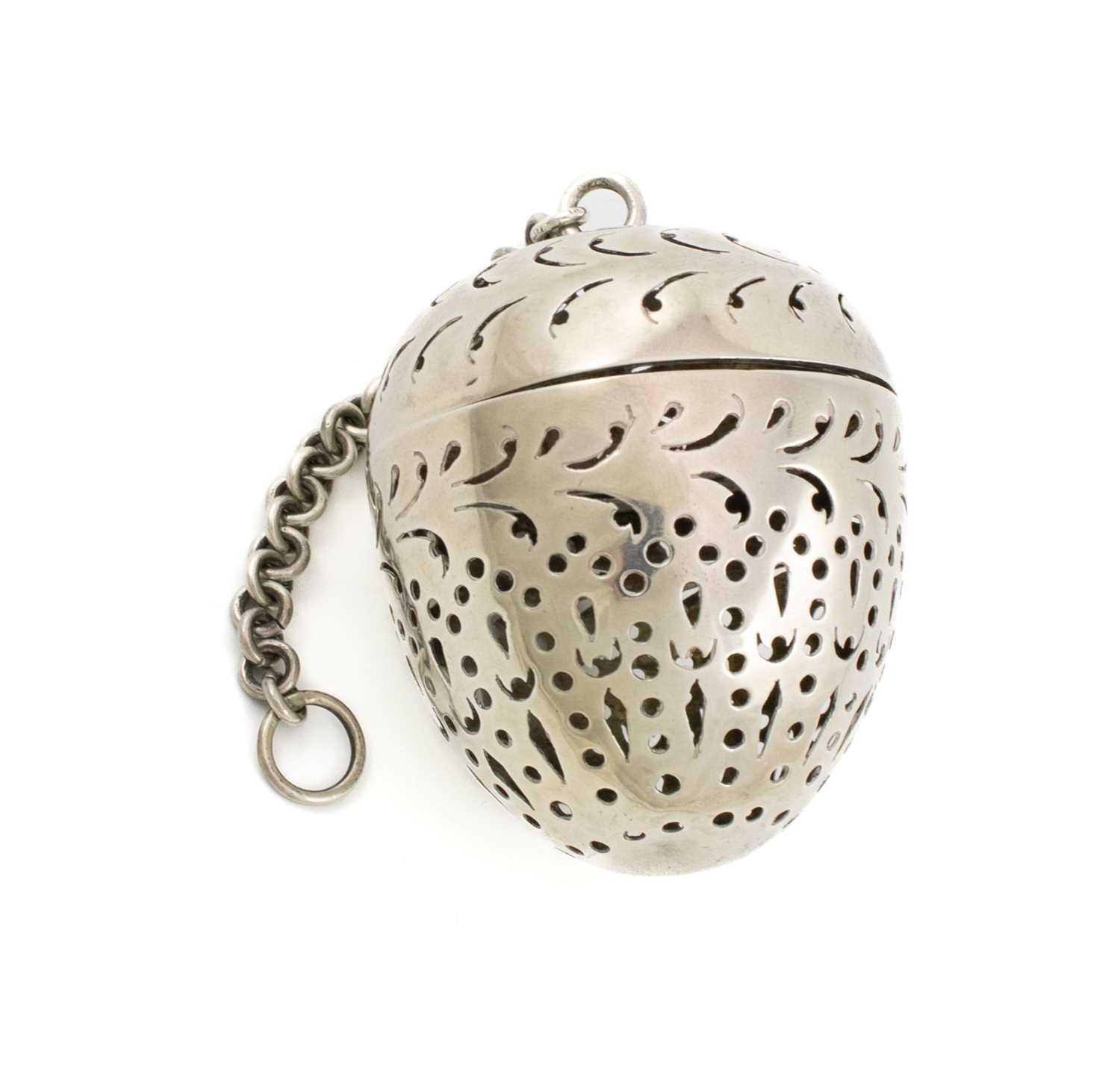 A Victorian silver tea infuser, possibly John Keith, London 1860, ovoid form, pierced decoration, - Image 2 of 2