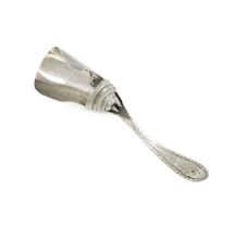 A 19th century Dutch silver caddy spoon, Schoonhoven 1943, reeded shovel bowl, engraved handle,